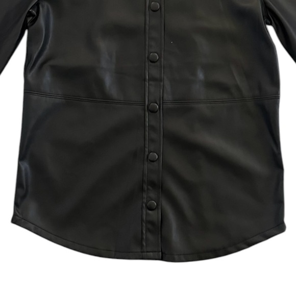 Liverpool Seamed Faux Vegan Button-down Leather Shacket, Black, Size XS‎ - Picture 8 of 12